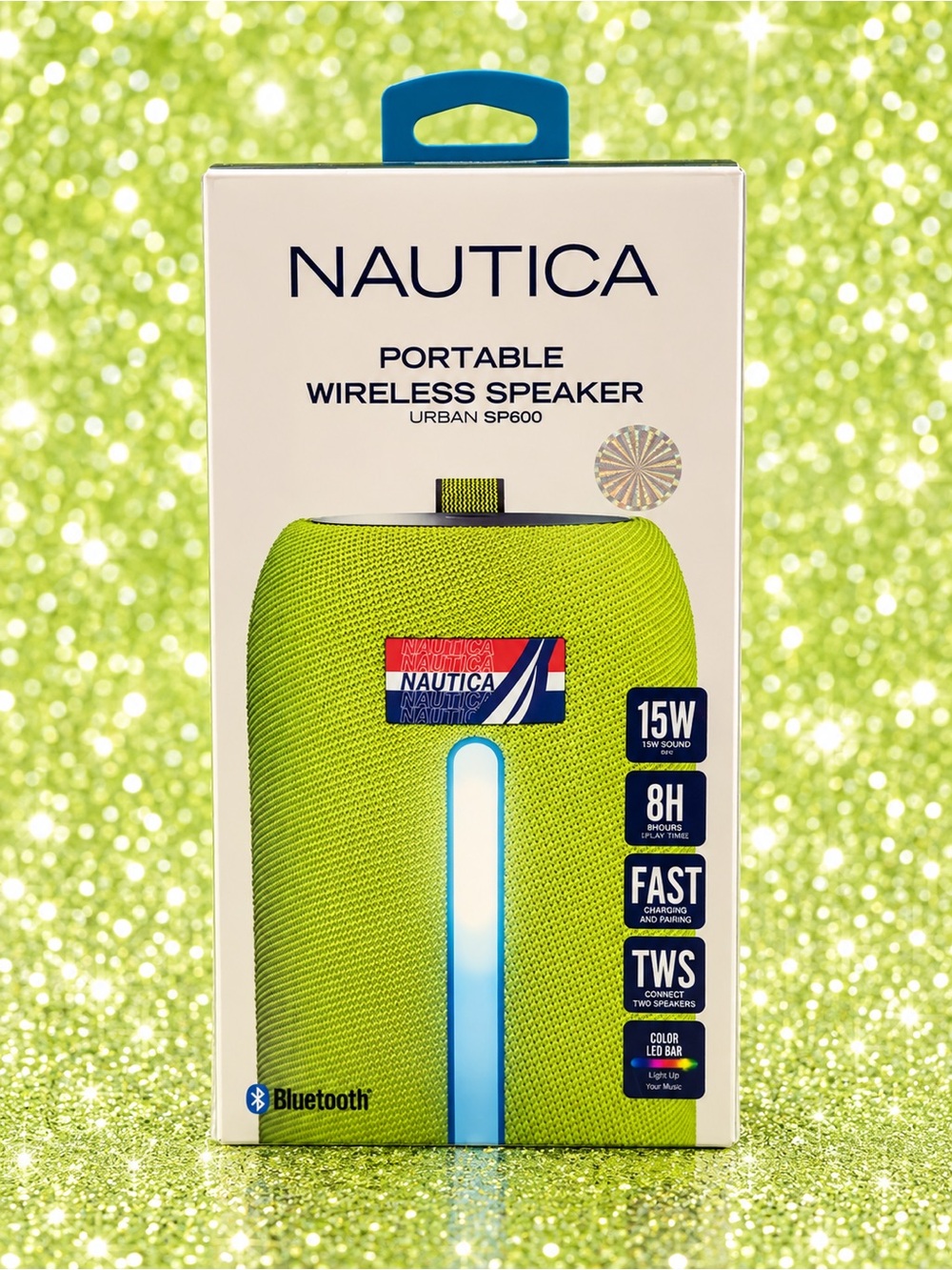 Nautica Lime Green Portable Wireless Speaker with Blue LED Accent